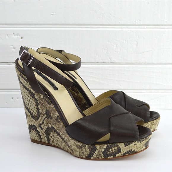 LONGCHAMP SNAKESKIN WEDGE SANDAL #150-6 - Picture 1 of 6
